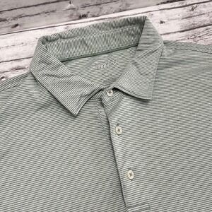 Johnnie O Golf Polo Men's XL Green White Striped Performance CC Logo on Sleeve